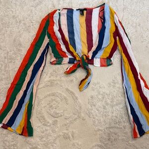 Tie-Front Multi-Color Stripe Crop Top - Women